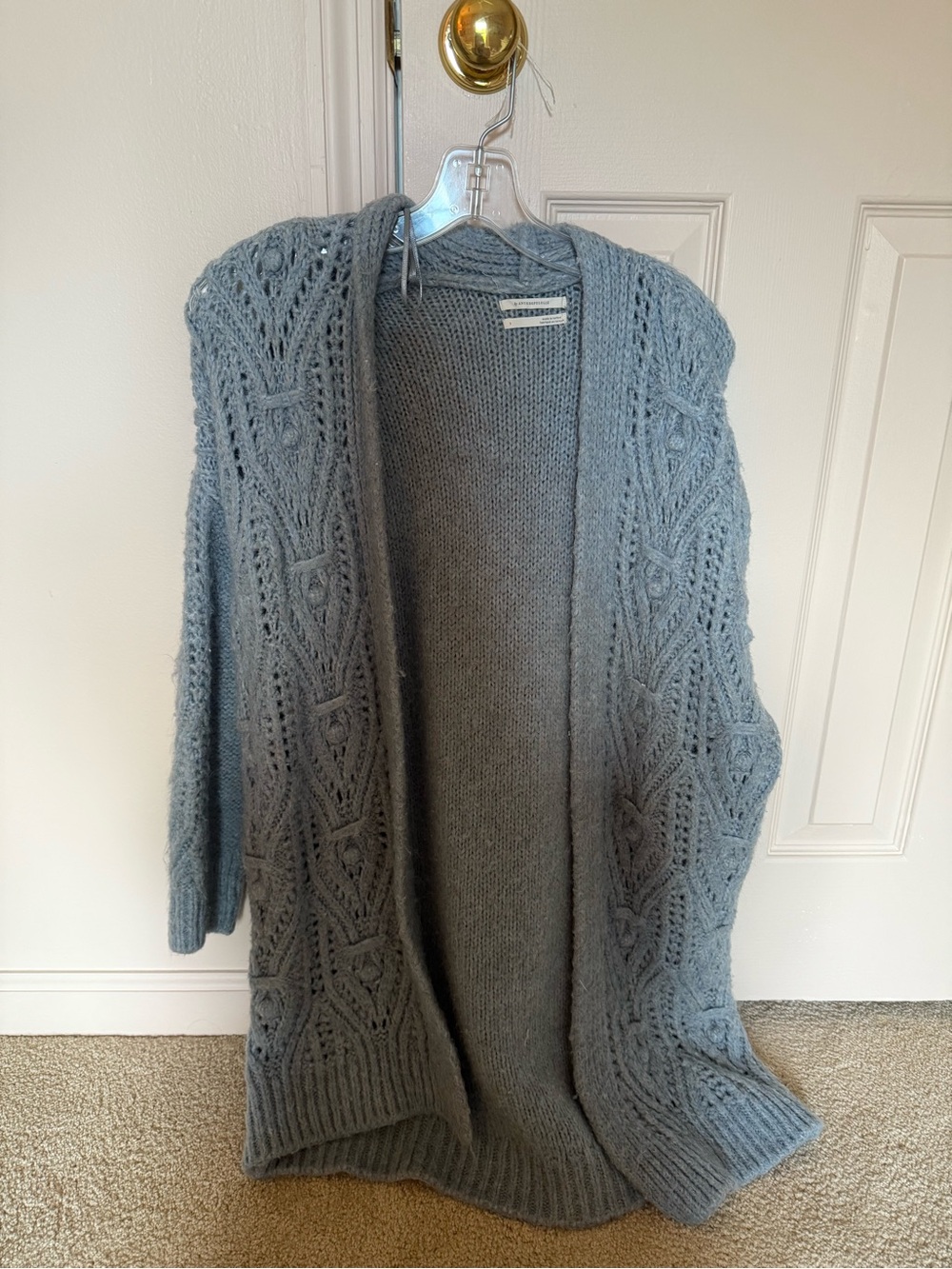 Anthropologie Gray Open-Front Cable Knit Cardigan